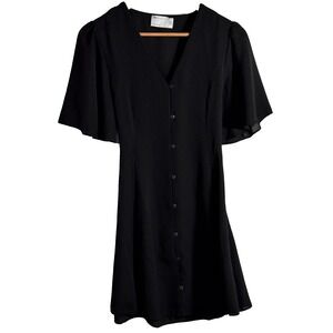 ASOS Dress Women's 8 Button Up Drawstring Waist Midi Short Sleeve Stretch Black